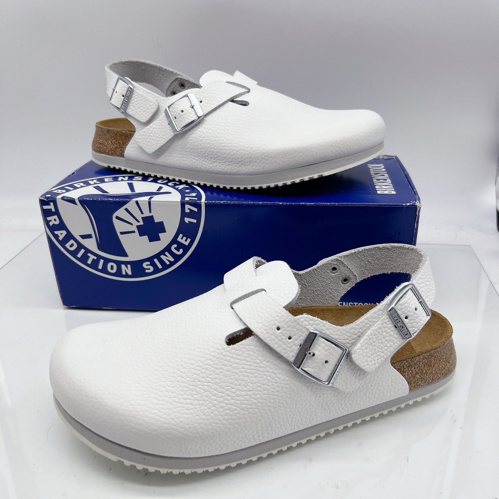 Birkenstock Tokio Super Grip Clog Comfort Shoe White Leather Womens EU 41 US 10
